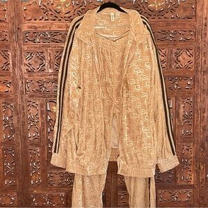 GODBODY XL HIP HOP VELOUR Tan 2 Piece Track Suit with Black Racing Stripes